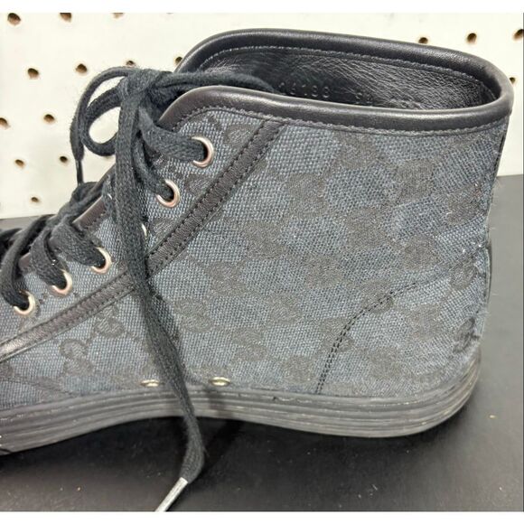 GUCCI MENS GG Canvas Leather High Top Sneakers US 9.5 made in ITALY - Picture 4 of 16